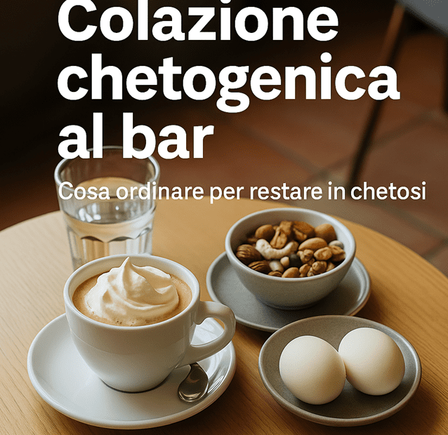 Caffè con panna, uova sode e frutta secca su tavolino a rappresentare una perfetta colazione chetogenica al bar.