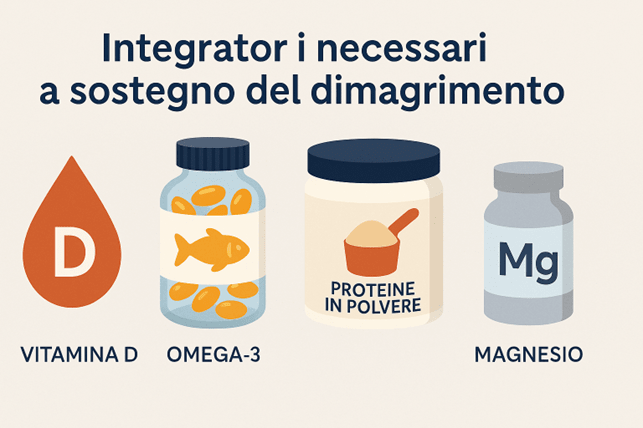 • Integratori utili nel dimagrimento con farmaci: omega-3, vitamina D, proteine, magnesio