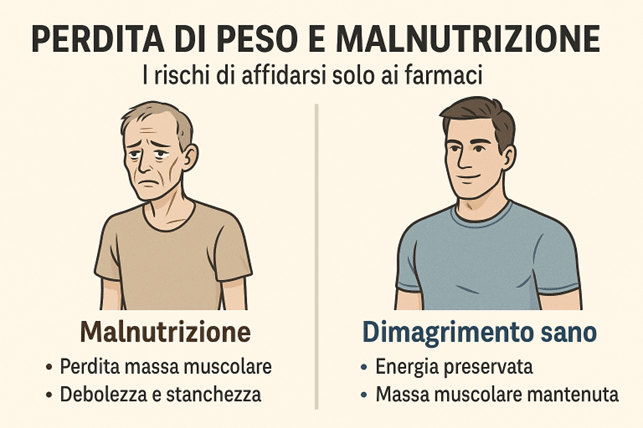 Confronto visivo tra dimagrimento sano e malnutrizione nei pazienti con farmaci per dimagrire