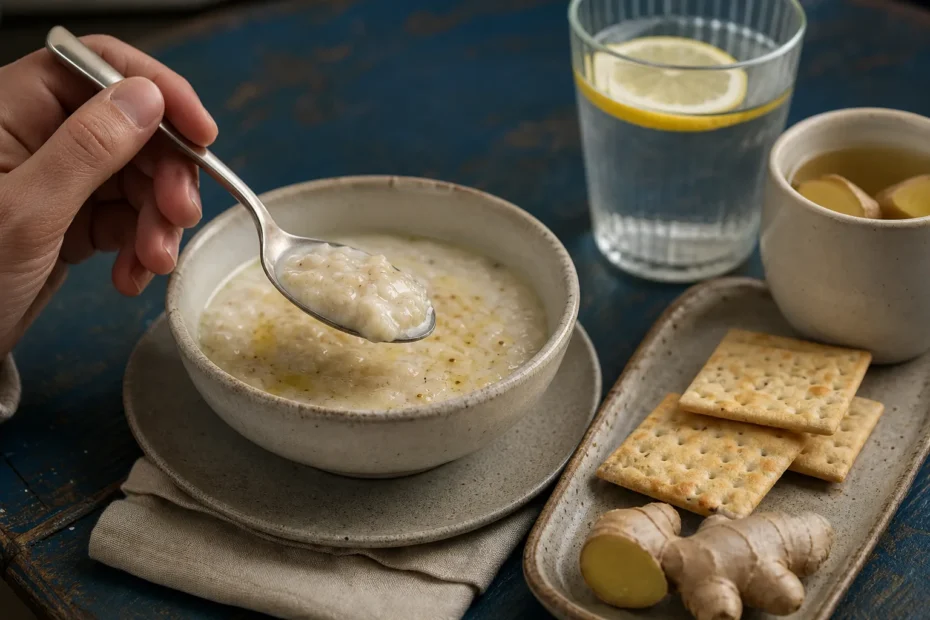 Tavola con piccoli piatti neutri e una brocca d'acqua, suggerendo pasti leggeri e idratazione durante la terapia settimanale